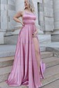A-line Scoop Neck Satin Prom Dresses With Ruched