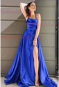 A-line Scoop Neck Satin Prom Dresses With Ruched