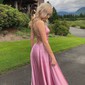 A-line Scoop Neck Satin Prom Dresses With Ruched