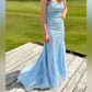 Mermaid Scoop Neck Backless Tulle Prom Dresses With Appliques