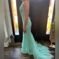 Mermaid Scoop Neck Backless Tulle Prom Dresses With Appliques