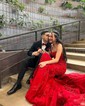 Mermaid Scoop Neck Backless Tulle Prom Dresses With Appliques