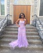 Mermaid Scoop Neck Backless Tulle Prom Dresses With Appliques