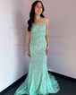 Sheath/Column Scoop Neck Backless Tulle Prom Dresses With Appliques