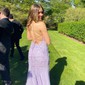 Sheath/Column Scoop Neck Backless Tulle Prom Dresses With Appliques