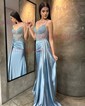 Sheath/Column V-neck Satin Corset Prom Dresses With Beading
