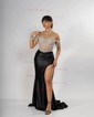 Mermaid Off-the-shoulder Satin Corset Prom Dresses With Fringe