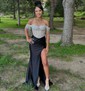Mermaid Off-the-shoulder Satin Corset Prom Dresses With Fringe