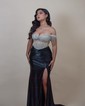 Mermaid Off-the-shoulder Satin Corset Prom Dresses With Fringe