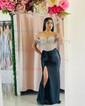 Mermaid Off-the-shoulder Satin Corset Prom Dresses With Fringe