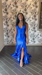 Mermaid V-neck Satin Ruffle Tiered Prom Dresses