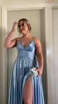 A-line V-neck Glitter Prom Dresses With Ruched