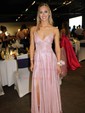 A-line V-neck Glitter Prom Dresses With Ruched