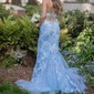 Mermaid Scoop Neck Lace Sparkly Prom Dresses With Appliques
