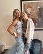 Mermaid Scoop Neck Lace Sparkly Prom Dresses With Appliques