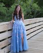 Ball Gown V-neck Tulle 3D Floral Prom Dresses With Appliques