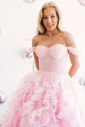 Princess Off-the-shoulder Tulle Ruffle Tiered Prom Dresses