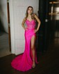 Mermaid Strapless Ruched Jersey Prom Dresses With Beading