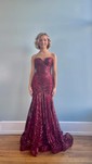 Burgundy Mermaid Strapless Sparkly Sequin Prom Dresses