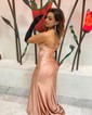 Sheath/Column Strapless Satin Prom Dresses With Ruched