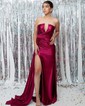 Sheath/Column Strapless Satin Prom Dresses With Ruched