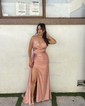 Sheath/Column Strapless Satin Prom Dresses With Ruched