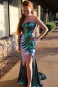 Sheath/Column Strapless Metallic Prom Dresses With Ruched