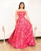 Ball Gown Strapless Satin Floral Prom Dresses With Ruched