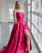 Ball Gown Strapless Satin Floral Prom Dresses With Ruched