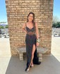 Black Sheath/Column V-neck Satin Beaded Prom Dresses
