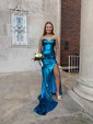 Sheath/Column Strapless Metallic Prom Dresses With Ruched