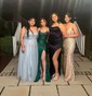 Sheath/Column Scoop Neck Satin Prom Dresses With Appliques