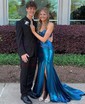 Sheath/Column Strapless Metallic Prom Dresses With Ruched