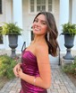 Sheath/Column Strapless Metallic Prom Dresses With Ruched