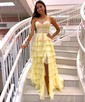 Ball Gown Strapless Chiffon Ruffle Tiered Prom Dresses With Appliques