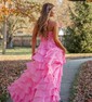 Ball Gown Strapless Chiffon Ruffle Tiered Prom Dresses With Appliques