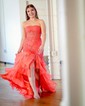 Mermaid Strapless Chiffon Tiered Prom Dresses With Appliques