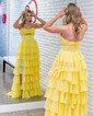 Ball Gown Strapless Chiffon Ruffle Tiered Prom Dresses