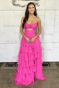 Ball Gown Strapless Chiffon Ruffle Tiered Prom Dresses