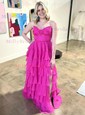 Ball Gown Strapless Chiffon Ruffle Tiered Prom Dresses