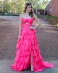 Ball Gown Strapless Chiffon Ruffle Tiered Prom Dresses