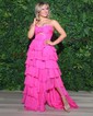 Ball Gown Strapless Chiffon Ruffle Tiered Prom Dresses