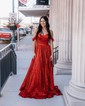 A-line Off-the-shoulder Glitter Pleated Prom Dresses
