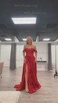 A-line Off-the-shoulder Glitter Pleated Prom Dresses