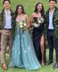 Ball Gown V-neck Tulle Prom Dresses With Appliques
