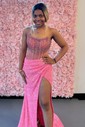 Sheath/Column Strapless Sparkly Sequin Prom Dresses With Beading