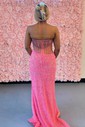 Sheath/Column Strapless Sparkly Sequin Prom Dresses With Beading