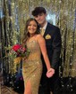Sheath/Column Strapless Sparkly Sequin Prom Dresses With Beading