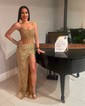 Sheath/Column Strapless Sparkly Sequin Prom Dresses With Beading