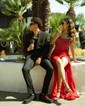 Sheath/Column Strapless Sparkly Sequin Prom Dresses With Beading